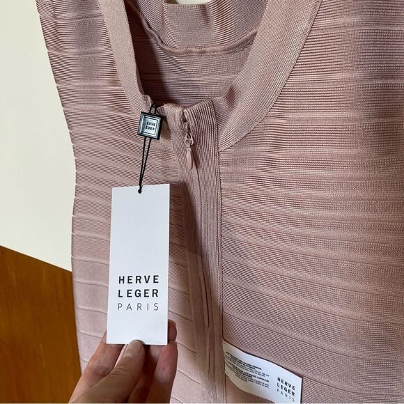 Herve Ledger Bandage Dress Slimming Nude Pink Sleeveless Round-Neck NWT M - Picture 12 of 16